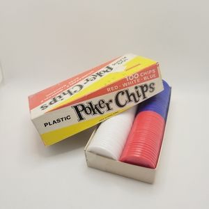 100 Vintage Plastic Poker Chips Hong Kong Retro Poker Game Chips red white blue